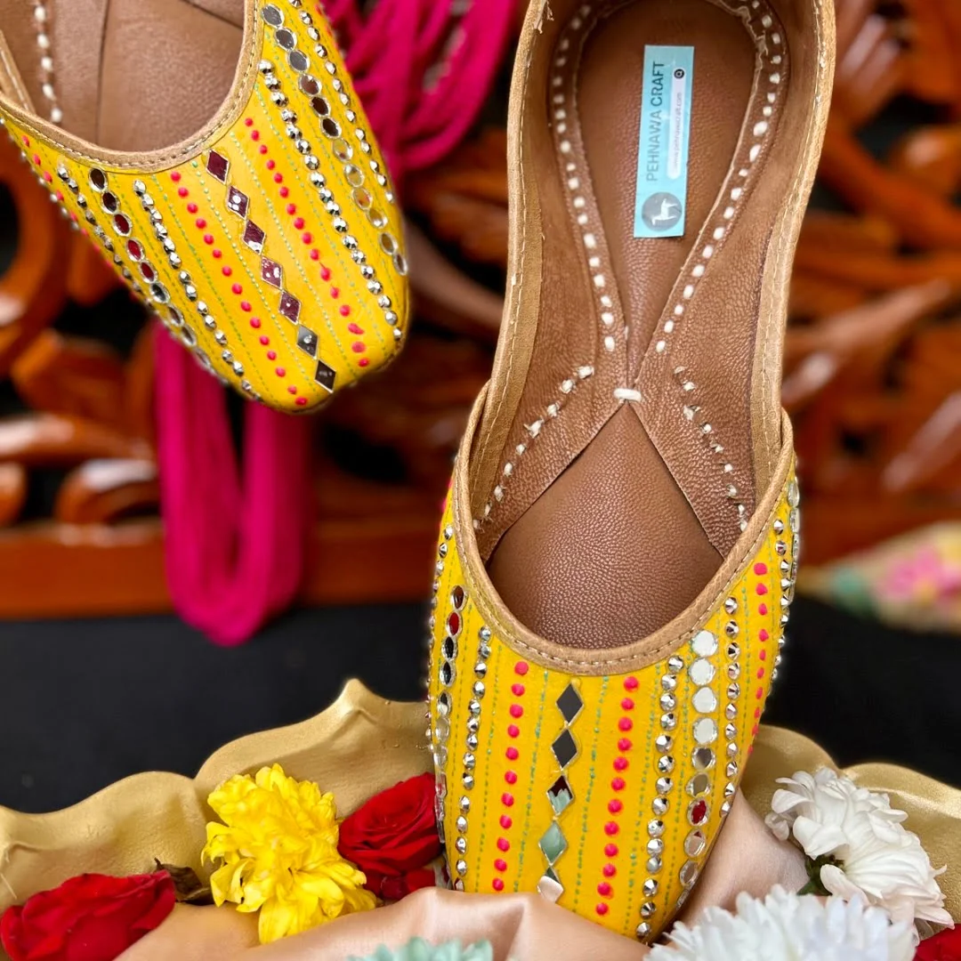 Tarang Punjabi Jutti | Yellow Bridal mojari for women