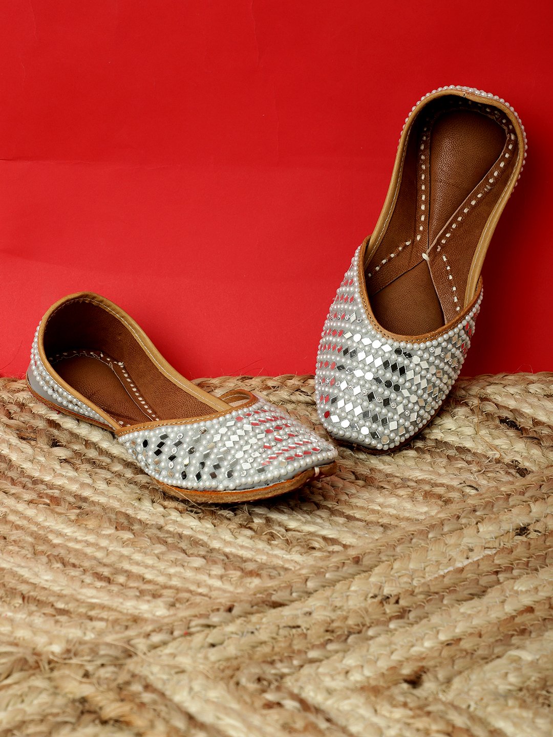 Nazara Grey mirror embellished jutti for women