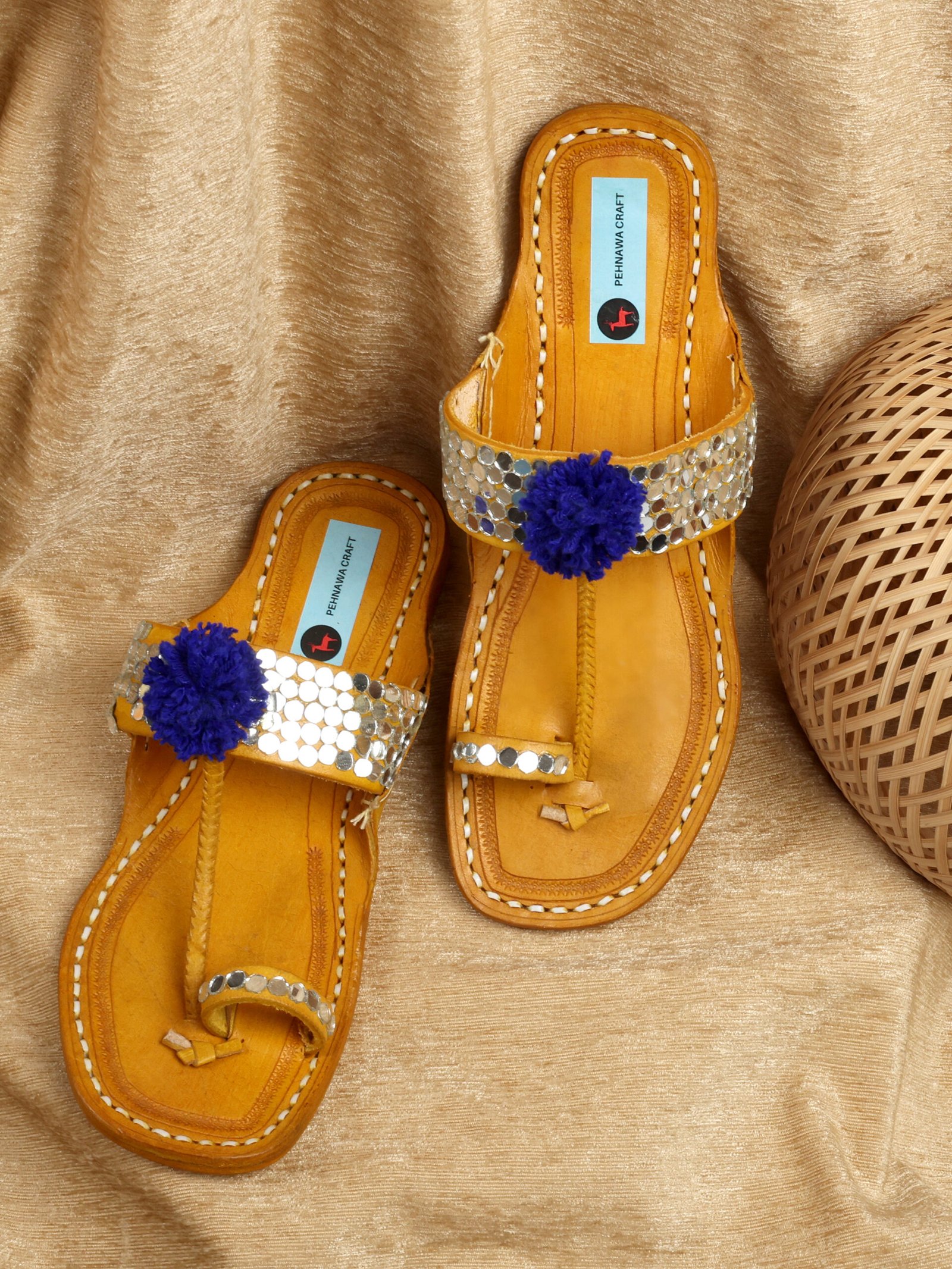 PehnawaCraft Blue pompom kolhapuri | Blue sandal